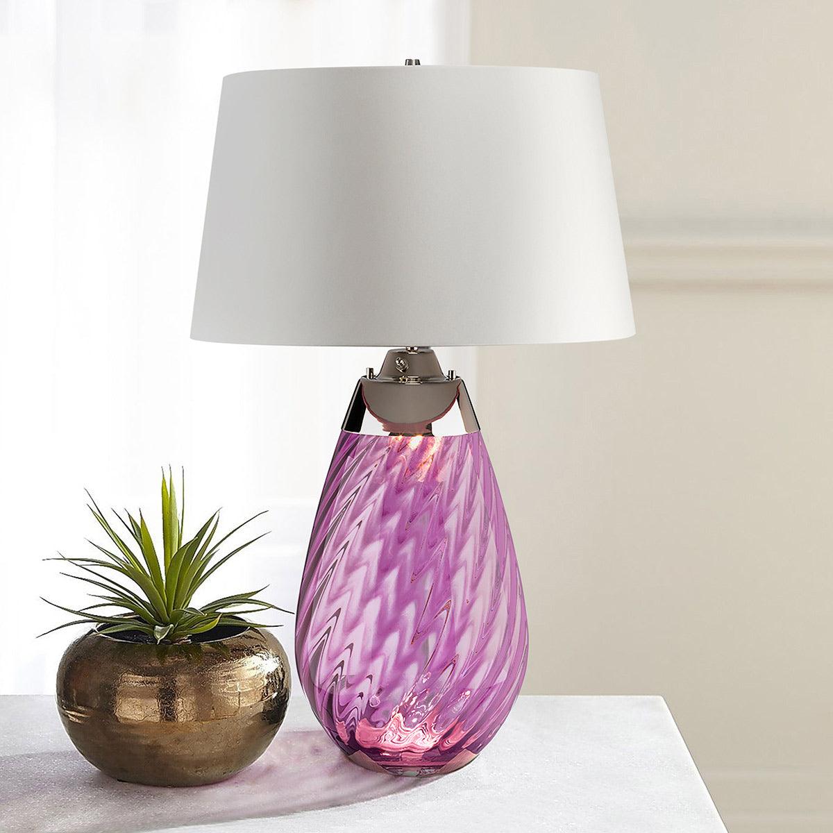 Lena 2 Light Large Plum Glass Table Lamp - Off-white Shade
