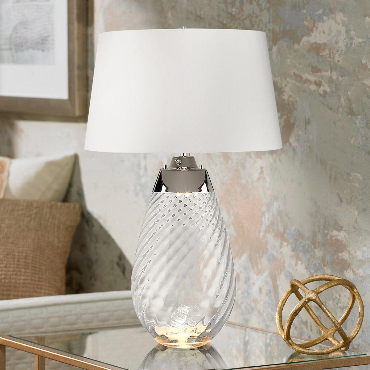 Lena 2 Light Small Smoke Glass Table Lamp - Off-White Shade