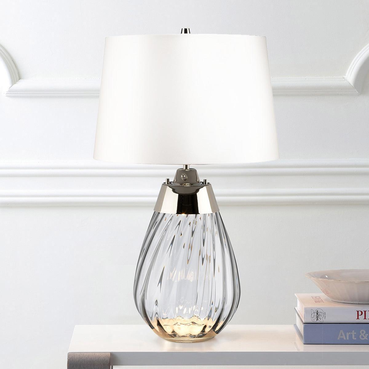 Lena 2 Light Small Smoke Glass Table Lamp - Off-White Shade