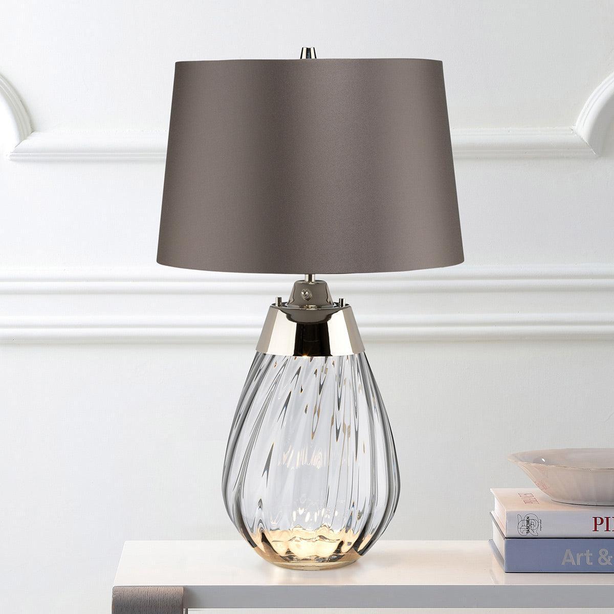 Lena 2 Light Small Smoke Glass Table Lamp Elstead Lighting