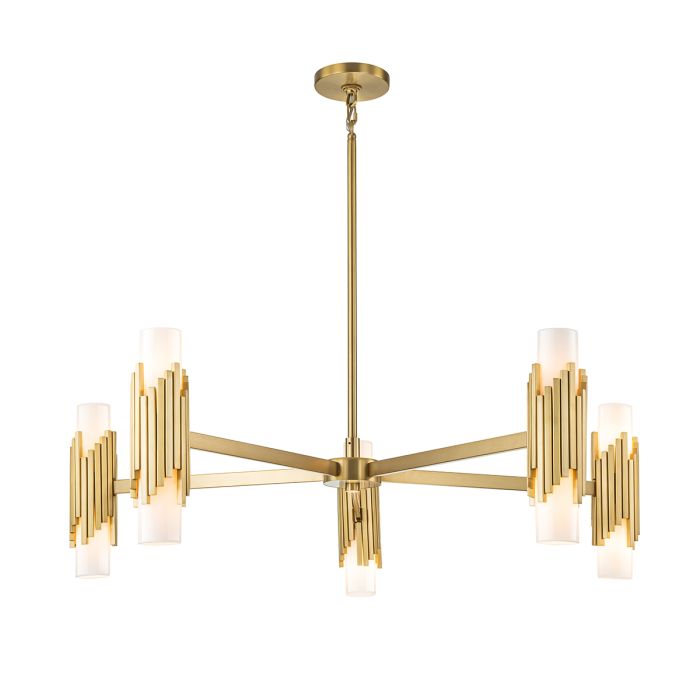 Elstead Marvele Living Room 10 Light Brass Art Deco Chandelier by Elstead Lighting MARVELE10-AB-OPAL