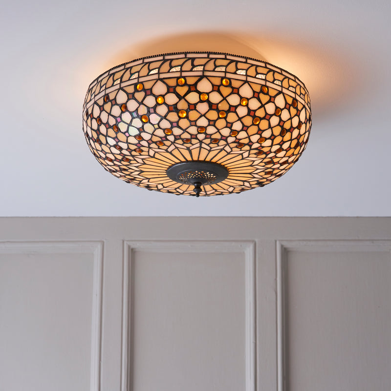 Interiors 1900 Mille Feux Large Flush Tiffany Ceiling Light