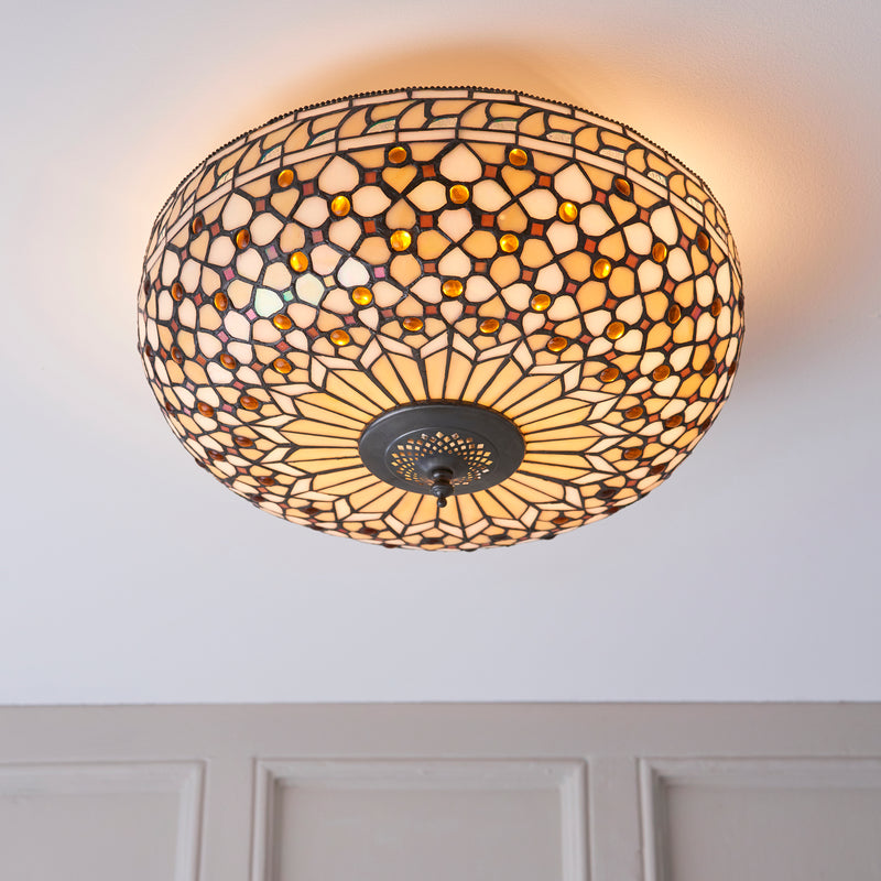 Interiors 1900 Mille Feux Large Flush Tiffany Ceiling Light