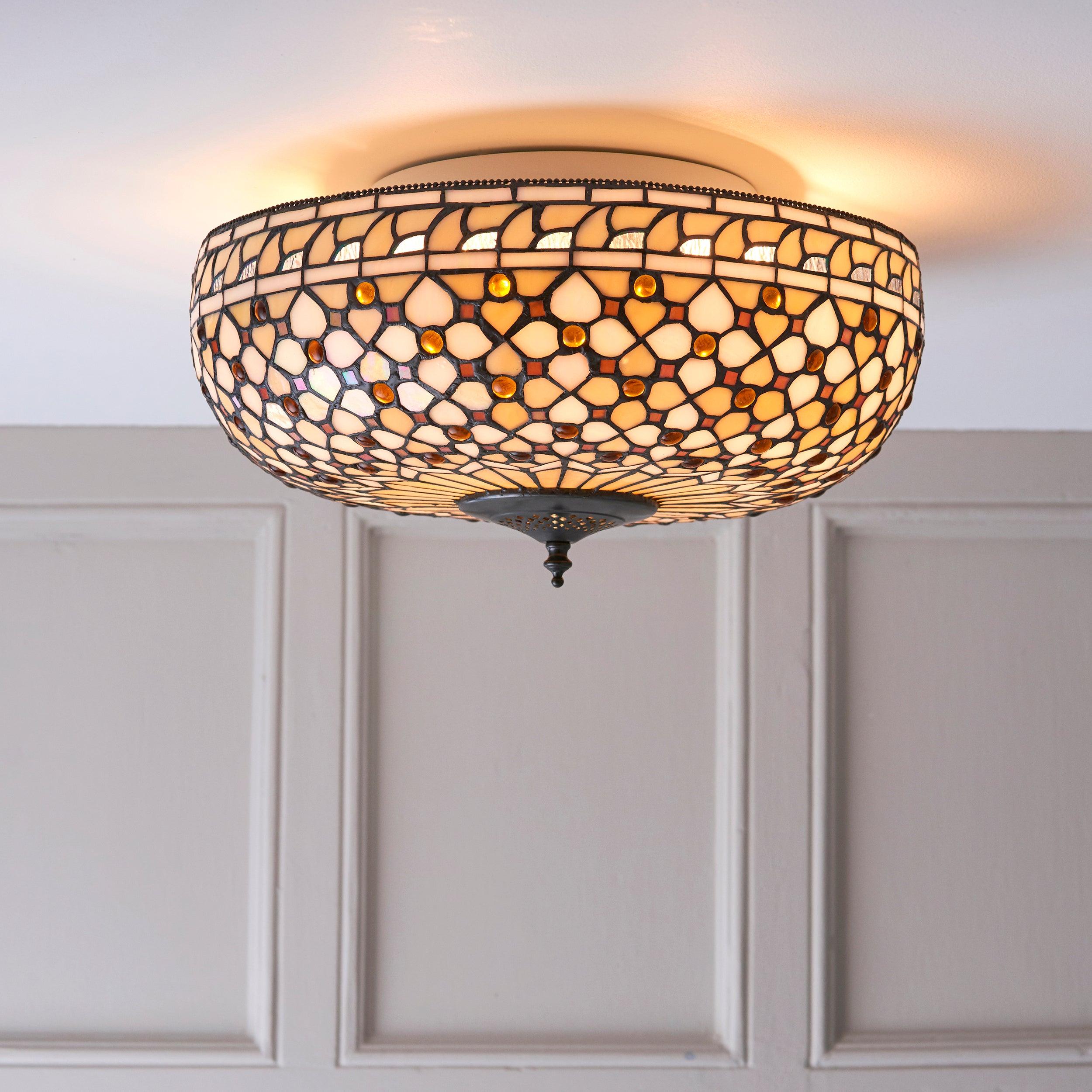 Interiors 1900 Mille Feux Large Flush Tiffany Ceiling Light
