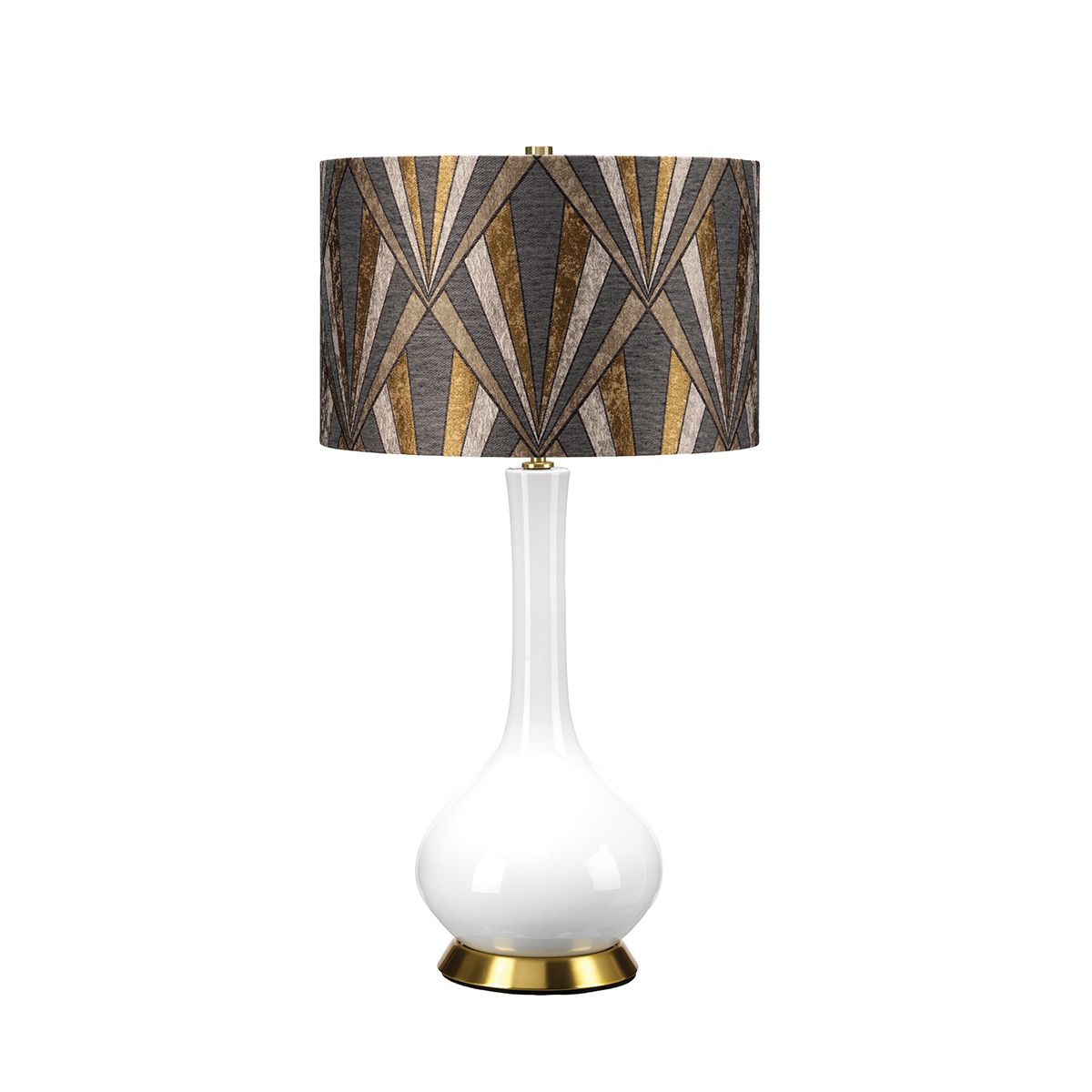 Milo White Ceramic Table Lamp with Geometric Pattern Shade