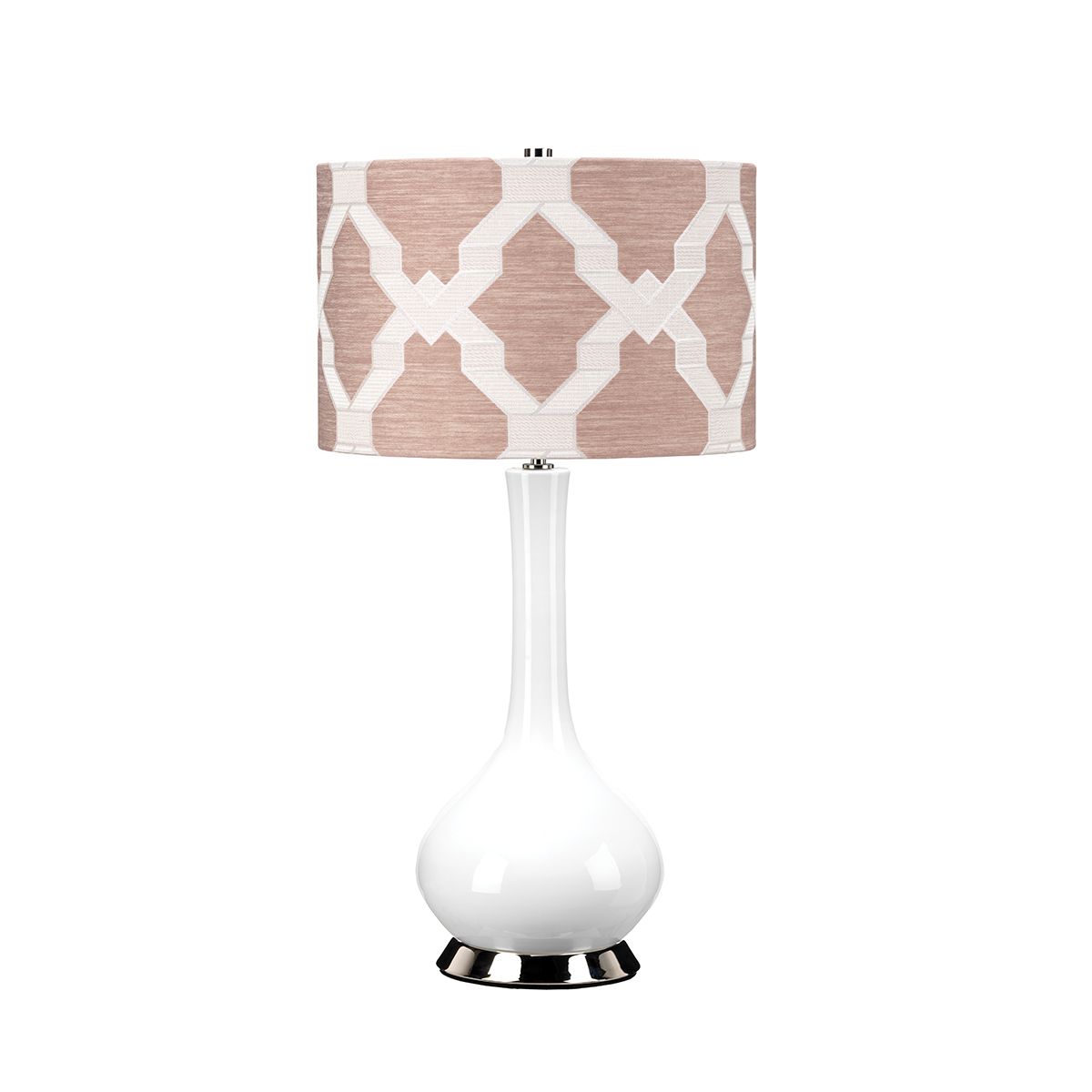 Milo White Ceramic Table Lamp with Pink Geometric Pattern Shade