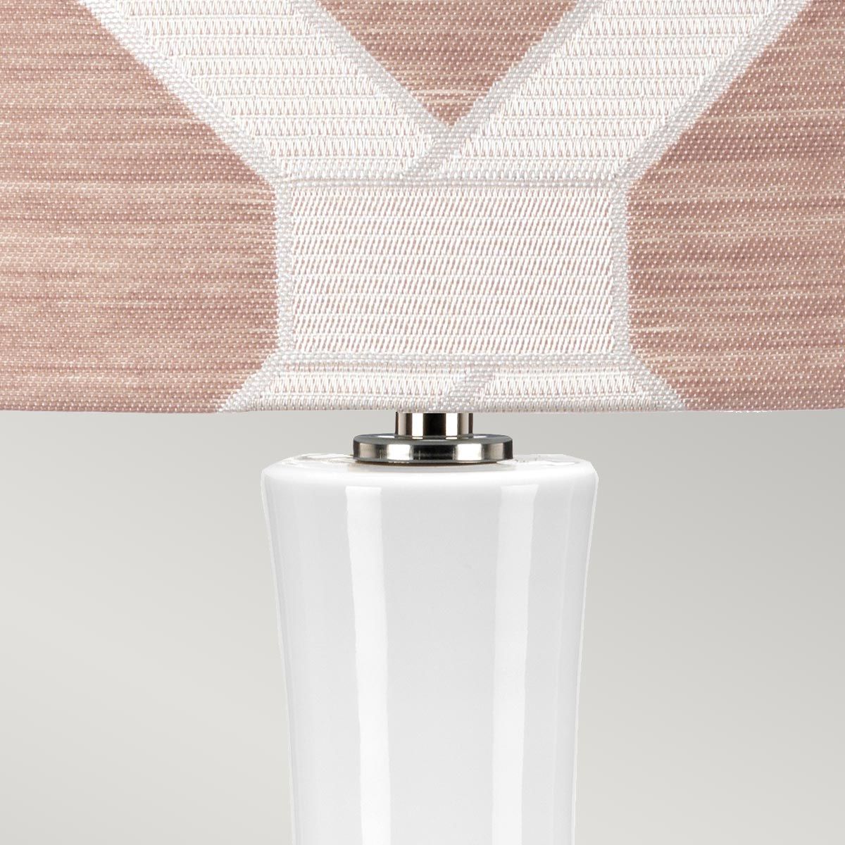Milo White Ceramic Table Lamp with Pink Geometric Pattern Shade