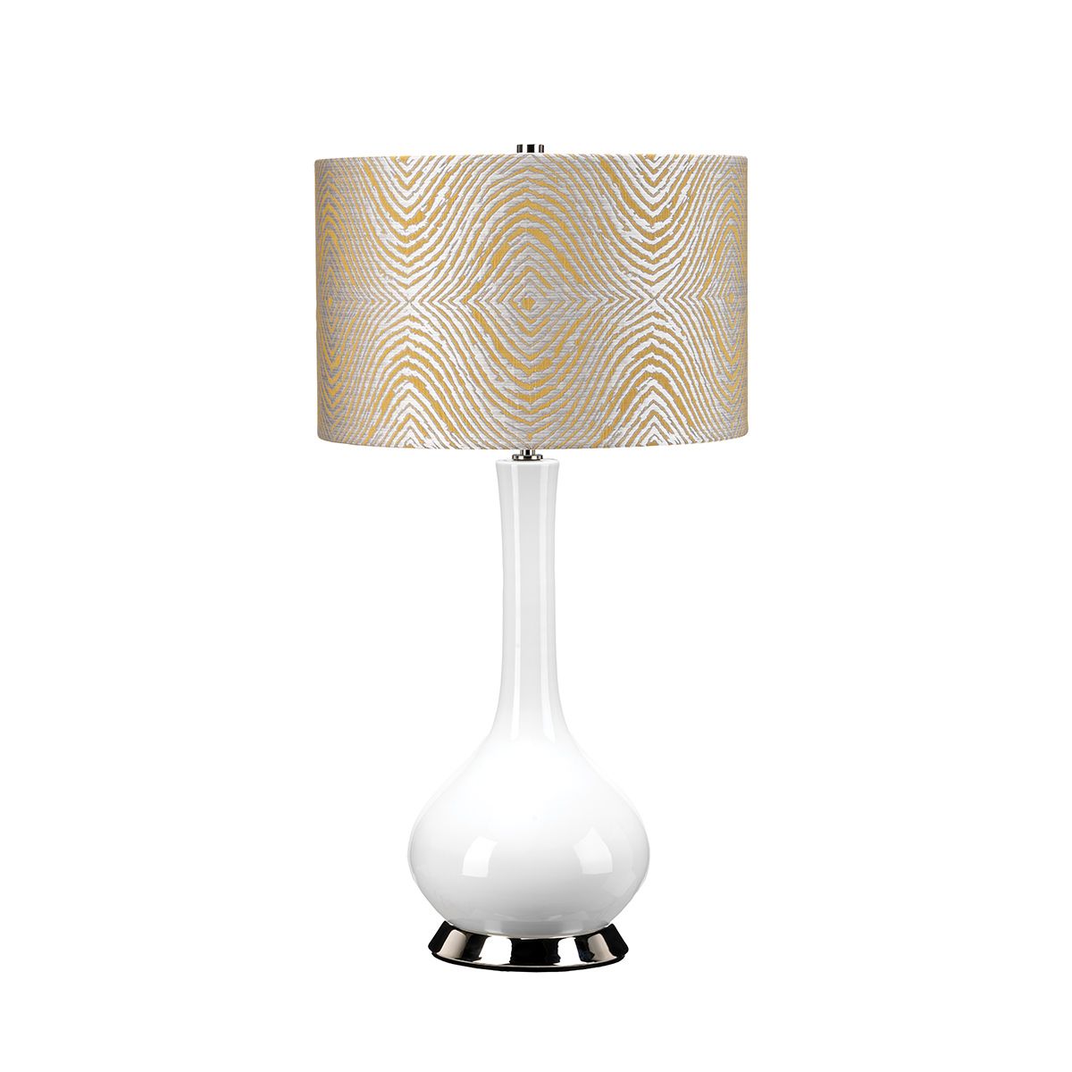 Milo White Ceramic Table Lamp with Silver Pattern Shade