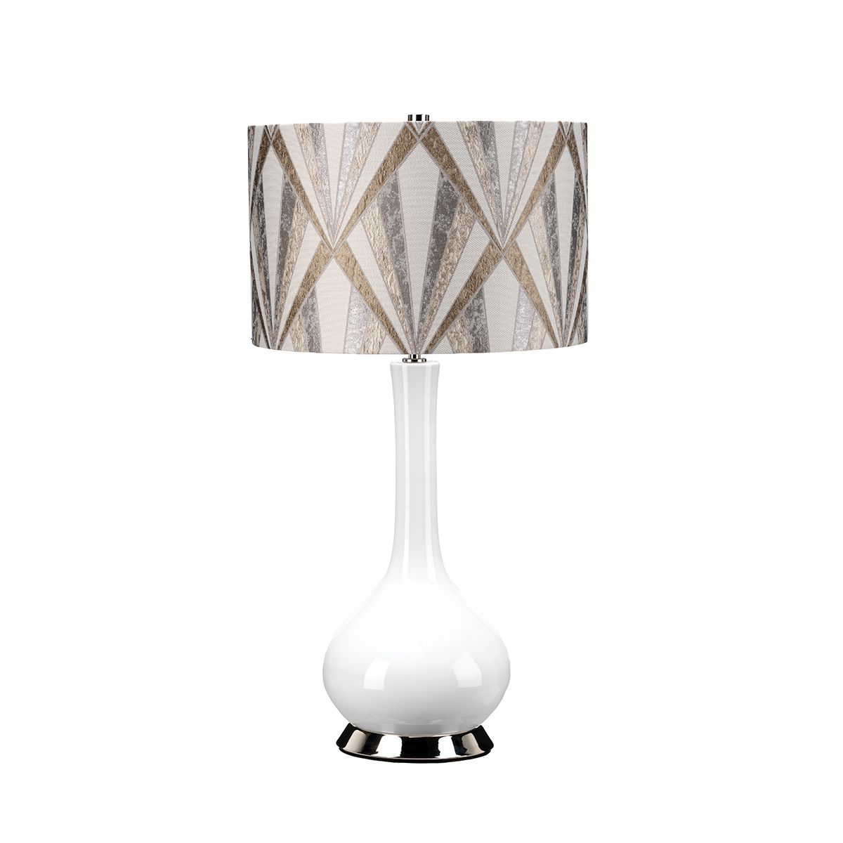 Milo White Ceramic Table Lamp with Silver Geometric Pattern Shade