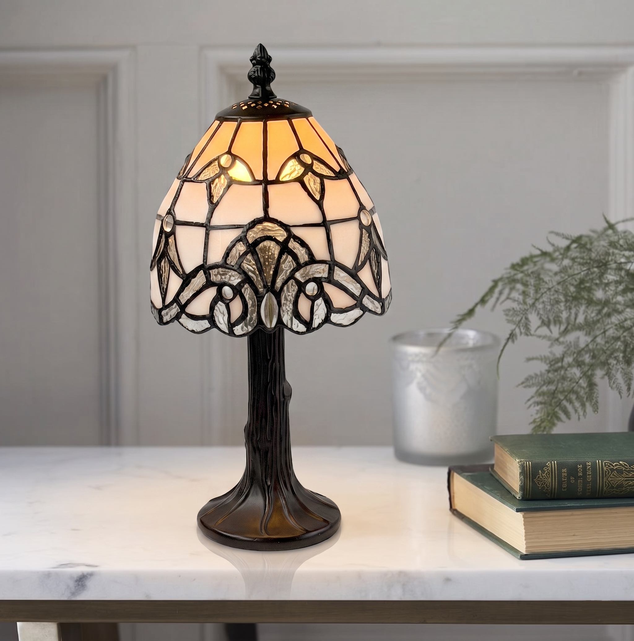 Morcott Tiffany White & Silver 15cm Bedside Table Lamp