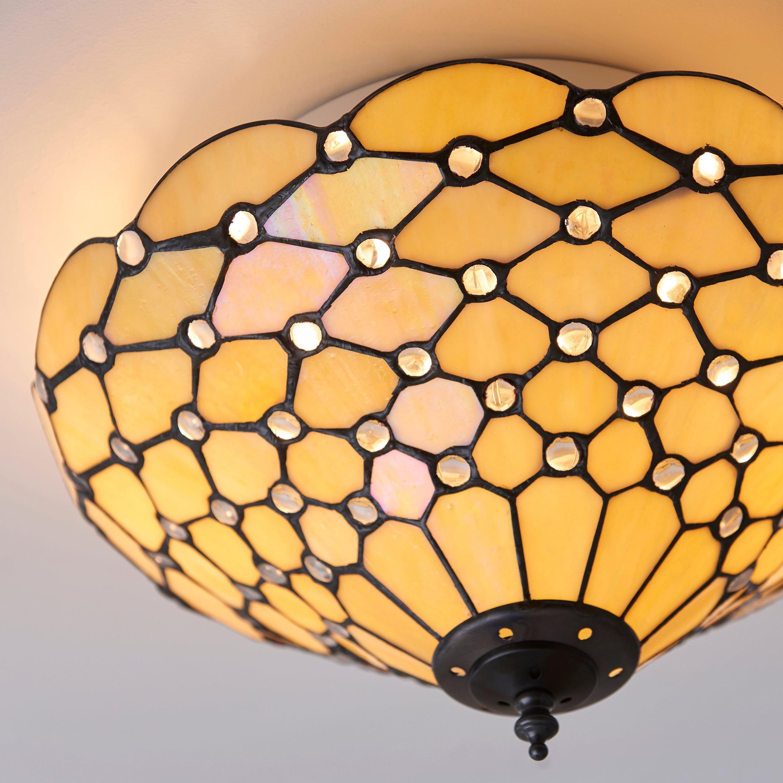 pearl tiffany flush ceiling light 70242 Hallway Lighting Close Up