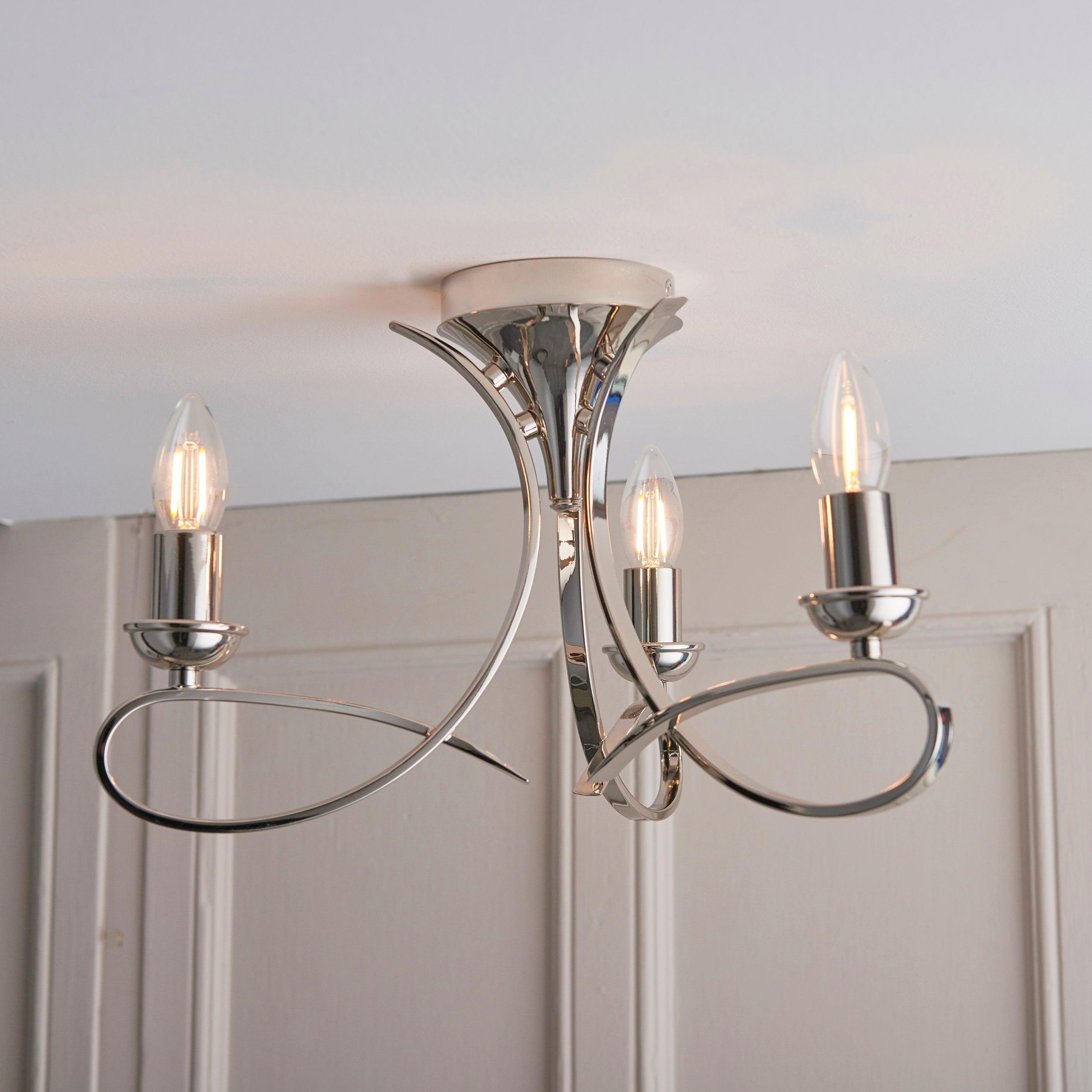 Traditional Flush & Semi Flush Ceiling Lights - Penn 3 Light Polished Nickel Finish Semi-Flush Light CA7P3N Living Room Image 7