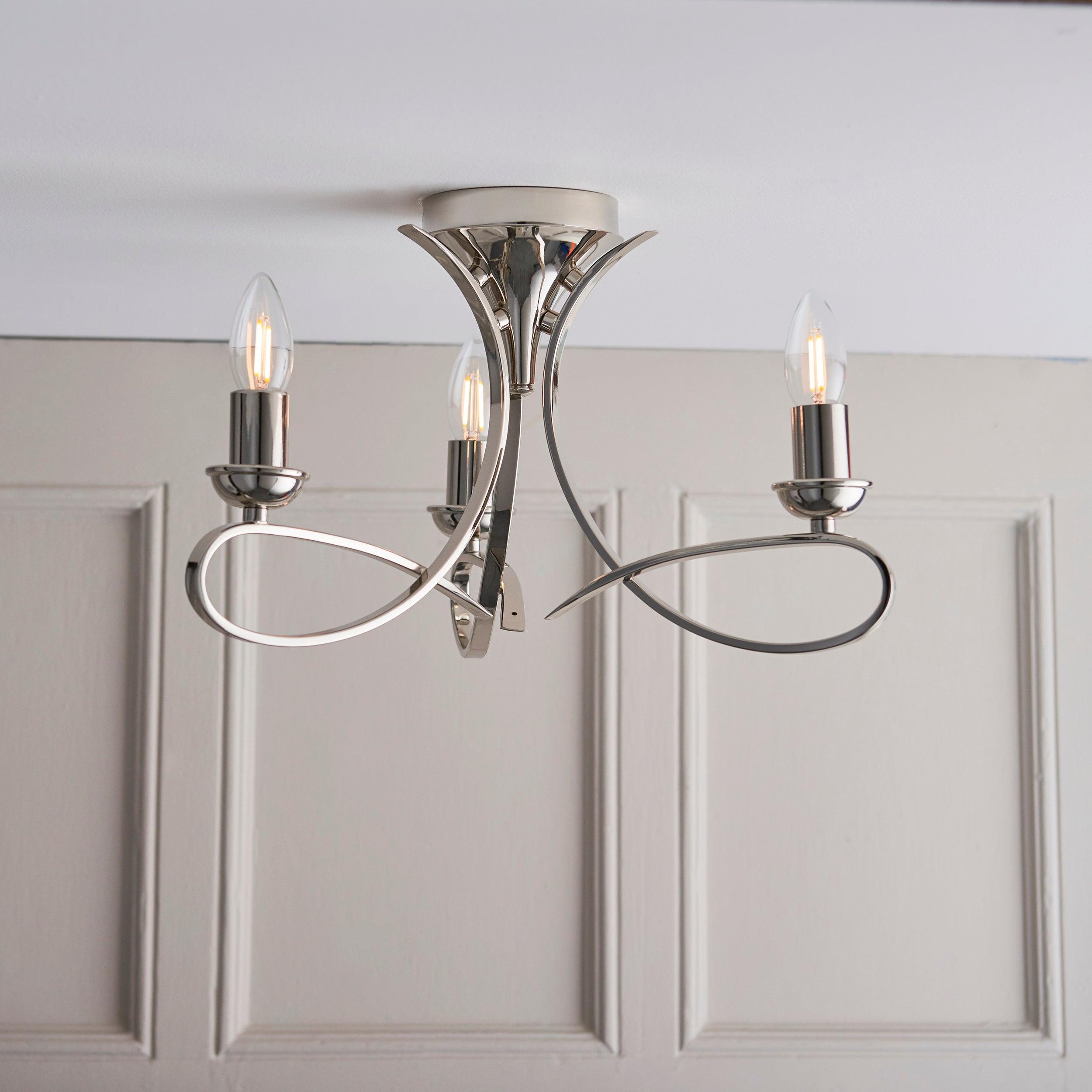 Traditional Flush & Semi Flush Ceiling Lights - Penn 3 Light Polished Nickel Finish Semi-Flush Light CA7P3N Living Room Image 1