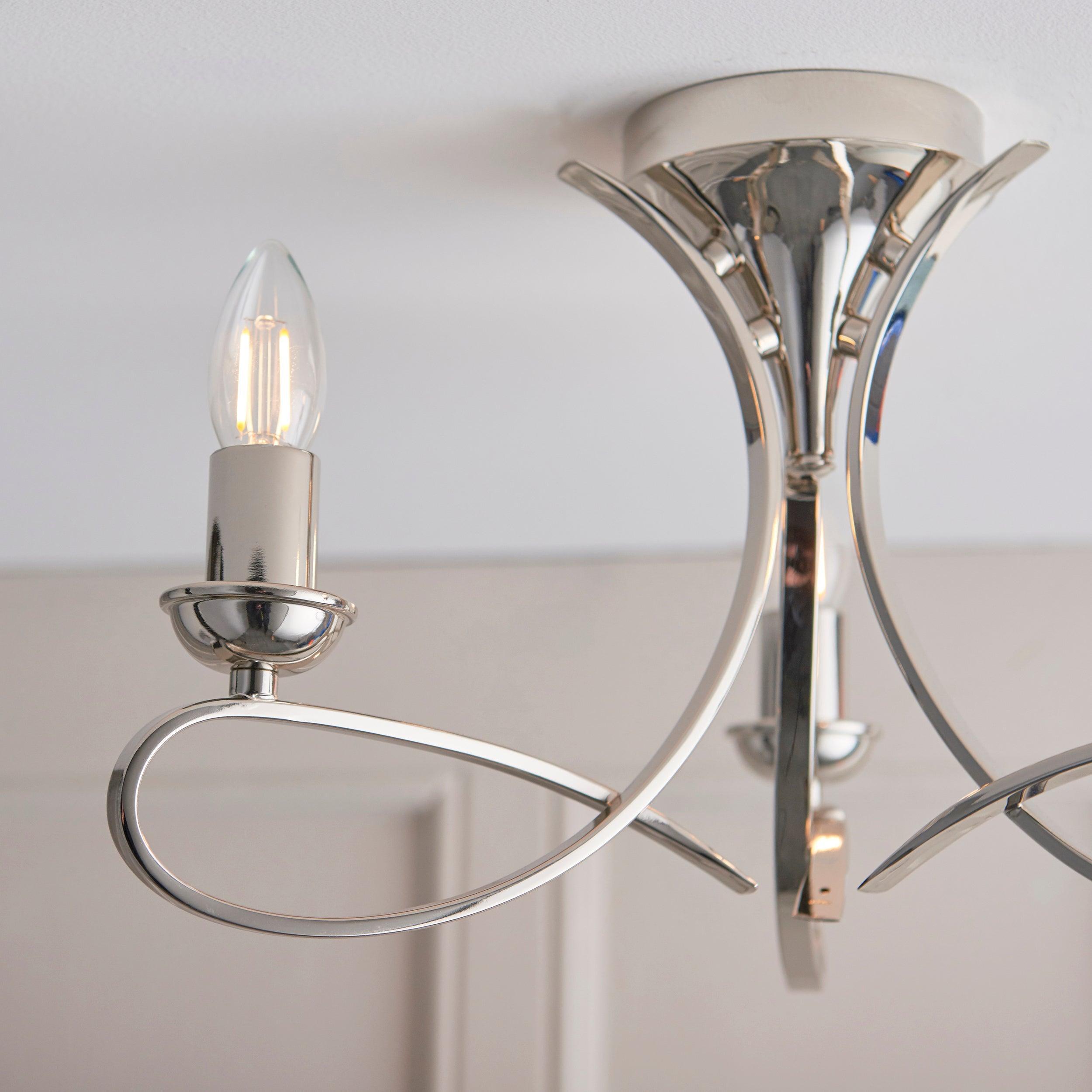 Traditional Flush & Semi Flush Ceiling Lights - Penn 3 Light Polished Nickel Finish Semi-Flush Light CA7P3N Living Room Image 8