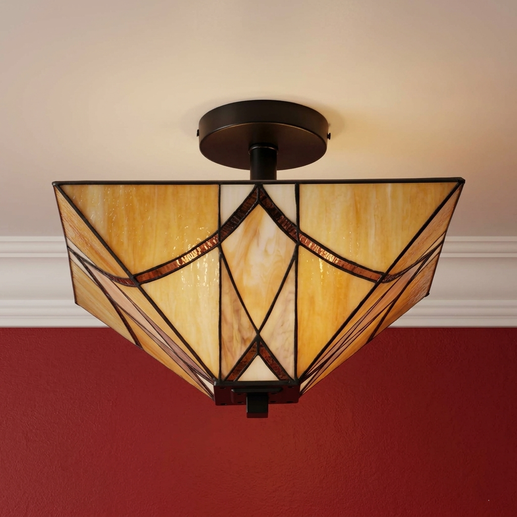 Oaks Lighting Portia Tiffany Semi-Flush Ceiling Light