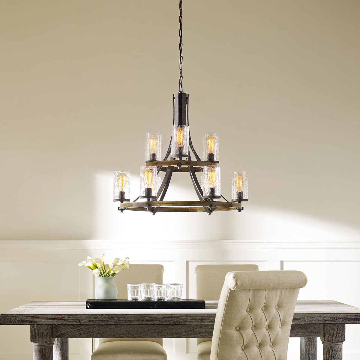 Angelo 8 Light Metal & Wood Isle Chandelier