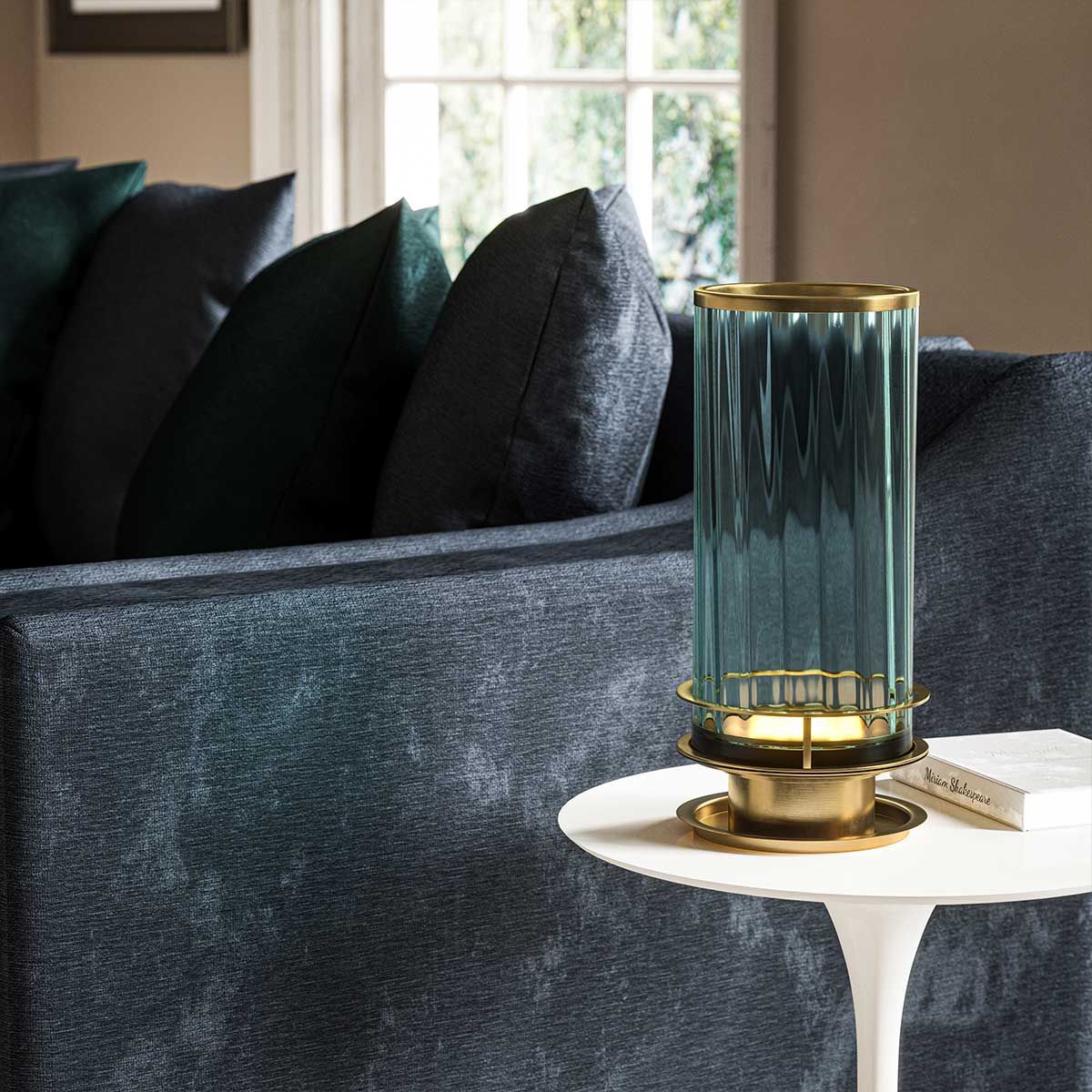 Arno Green Glass Table Lamp with Brass Finish