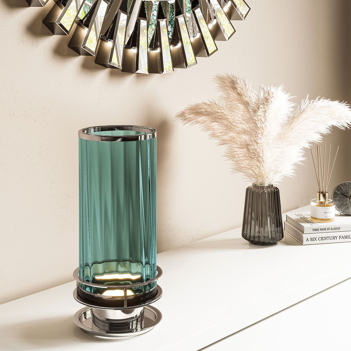 Arno Green Glass Table Lamp with Polished Nickel Finish