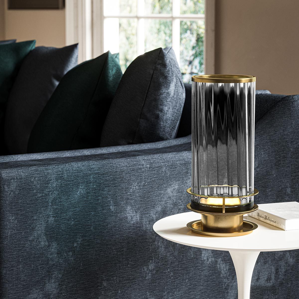 Arno Smoked Glass Table Lamp with Brass Finish
