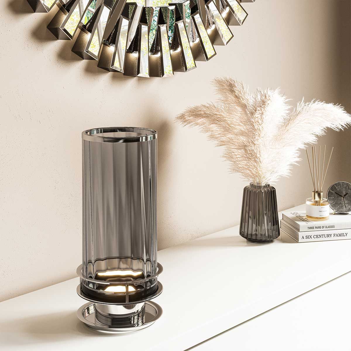 Arno Smoked Glass Table Lamp with Polished Nickel Finish