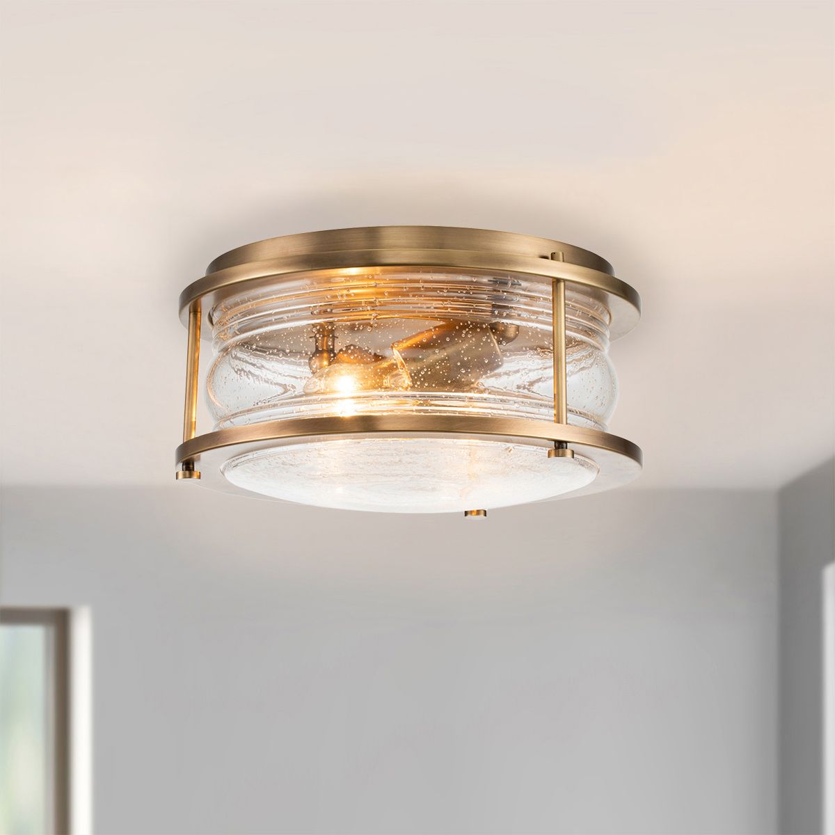 Ashland Bay Brass Flush Bathroom Ceiling Light-warehouse-clearance-140826