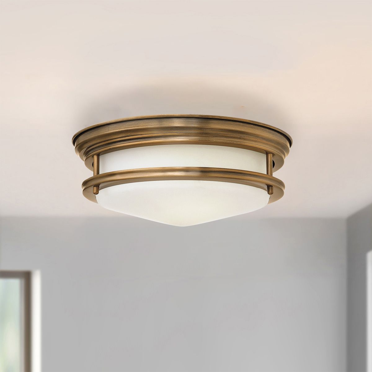 Hadrian 2 Light Bathroom Ceiling Flush Opal Glass Brushed Bronze