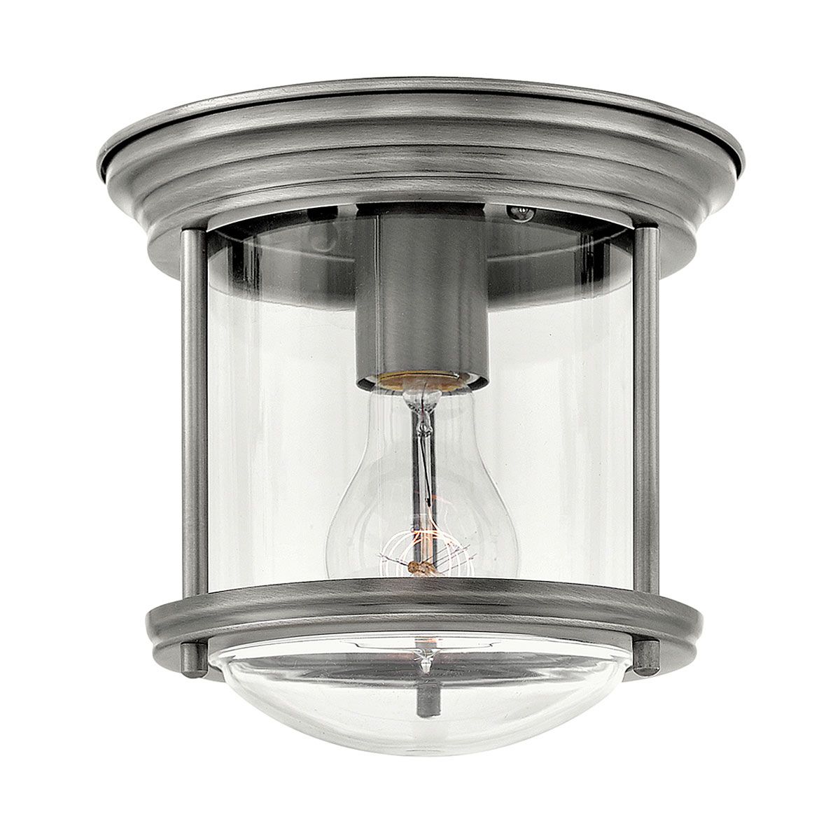Hadrian Flush Bathroom Ceiling Light Clear Glass Antique Nickel