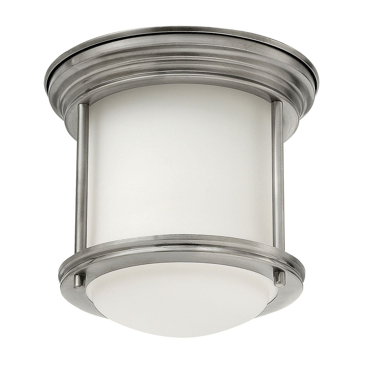 Hadrian Flush Bathroom Ceiling Light Opal Glass Antique Nickel
