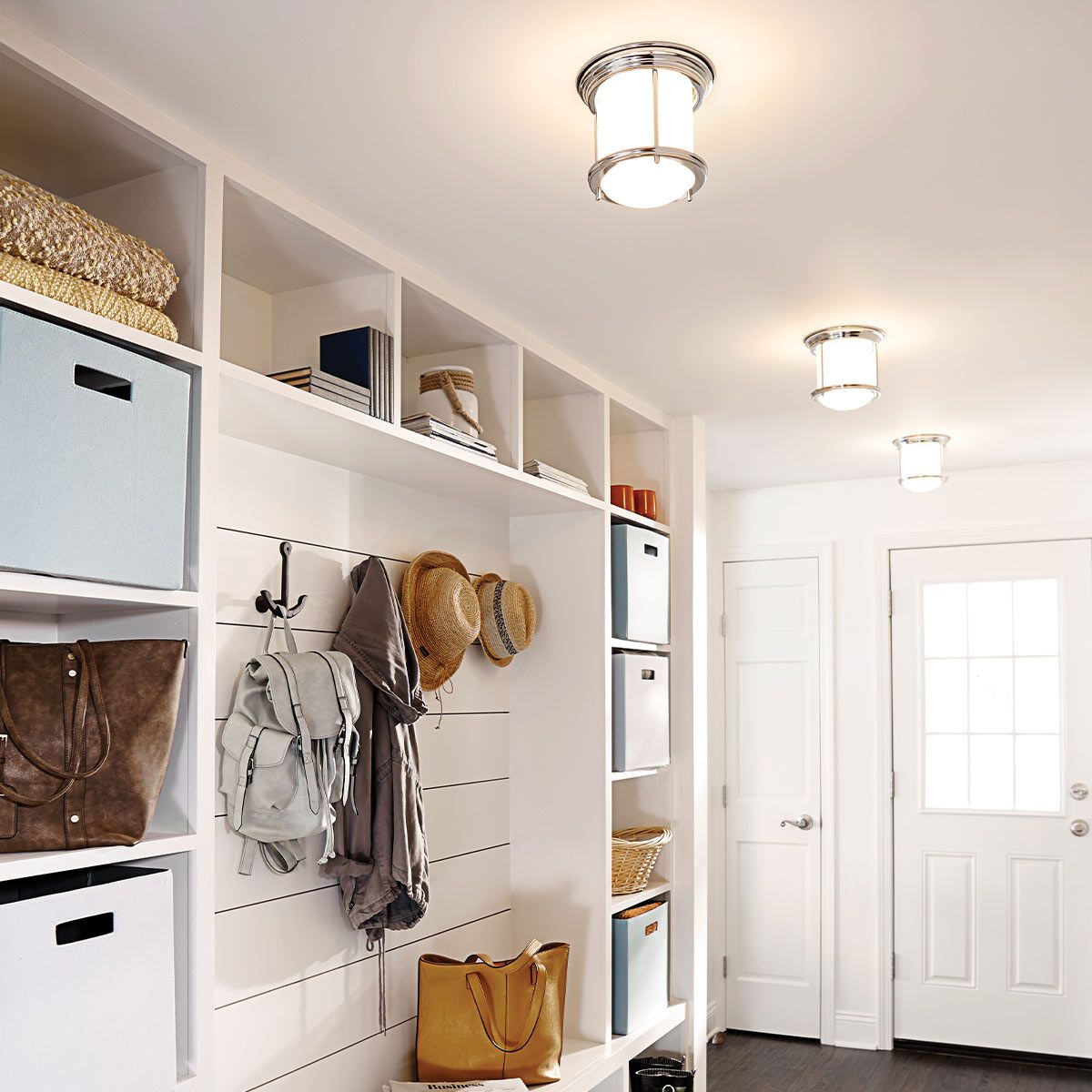 Hadrian Flush Bathroom Ceiling Light Opal Glass Chrome