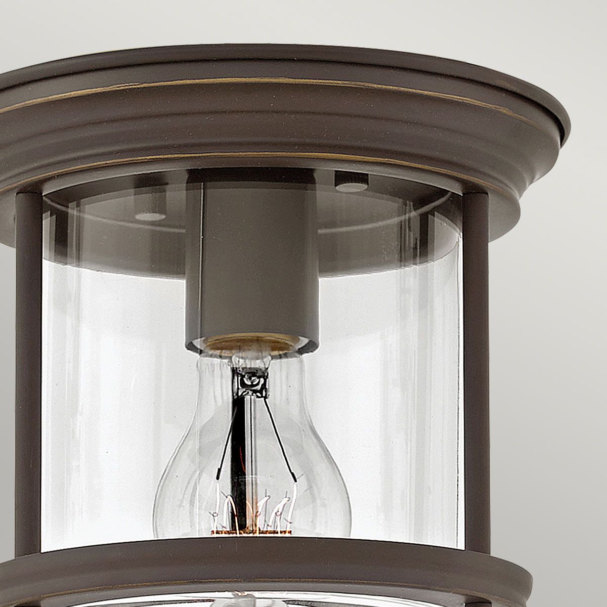 Hadrian Flush Bathroom Ceiling Light Clear Glass Oil Rubbed Bronze