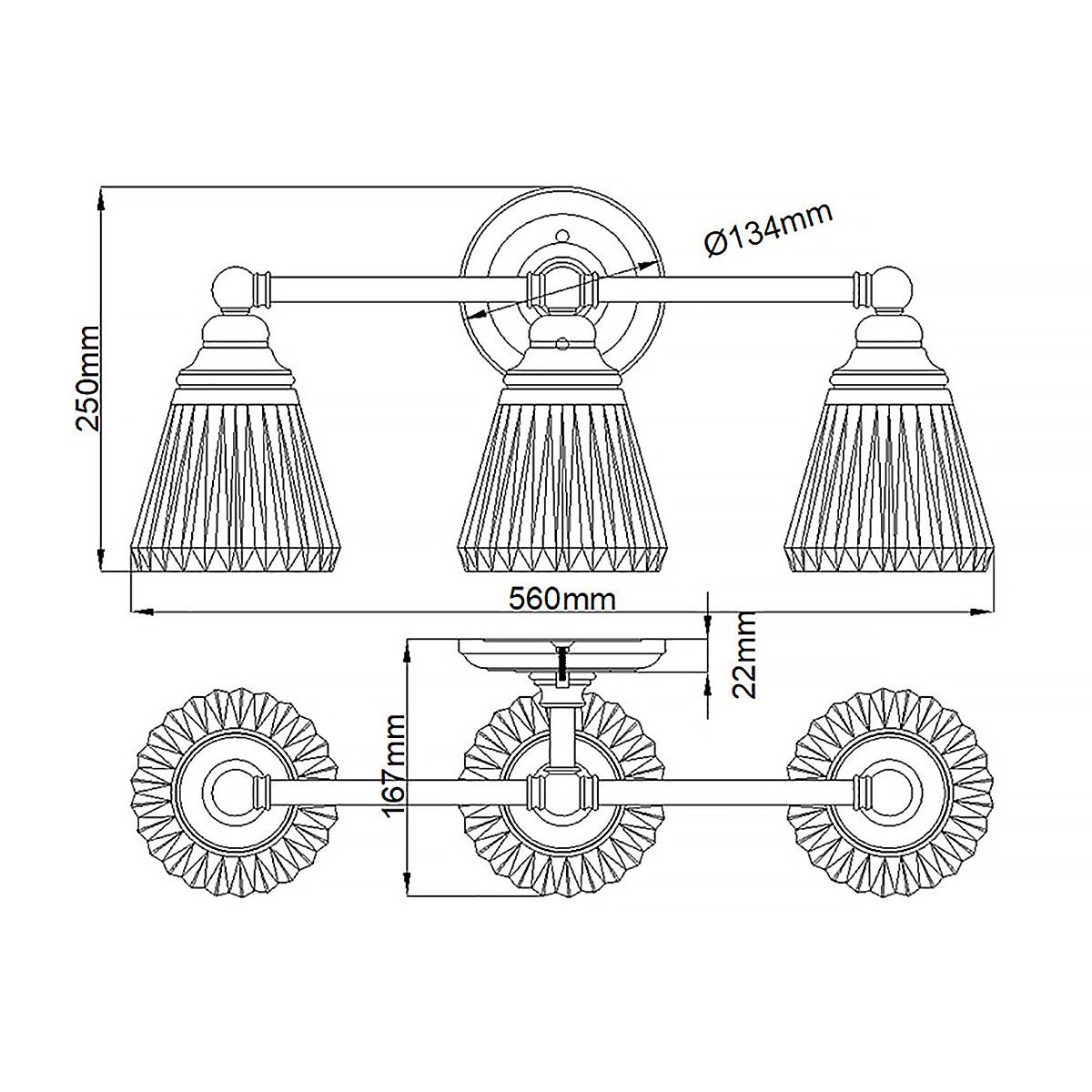 Keynes 3 Light Polished Chrome Bathroom Wall Light