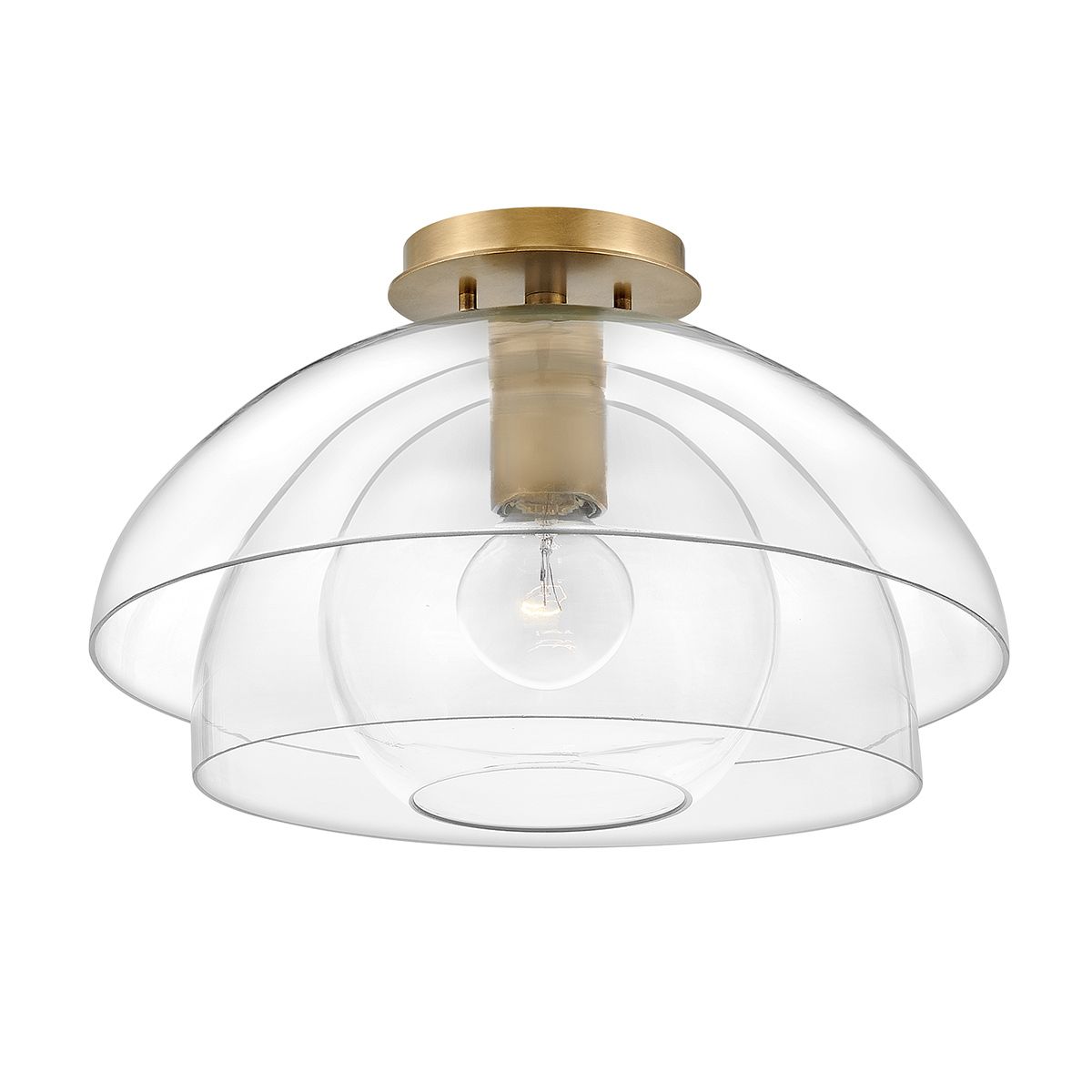 Lotus 1 Light Glass and Brass Ceiling Pendant or Semi flush Light