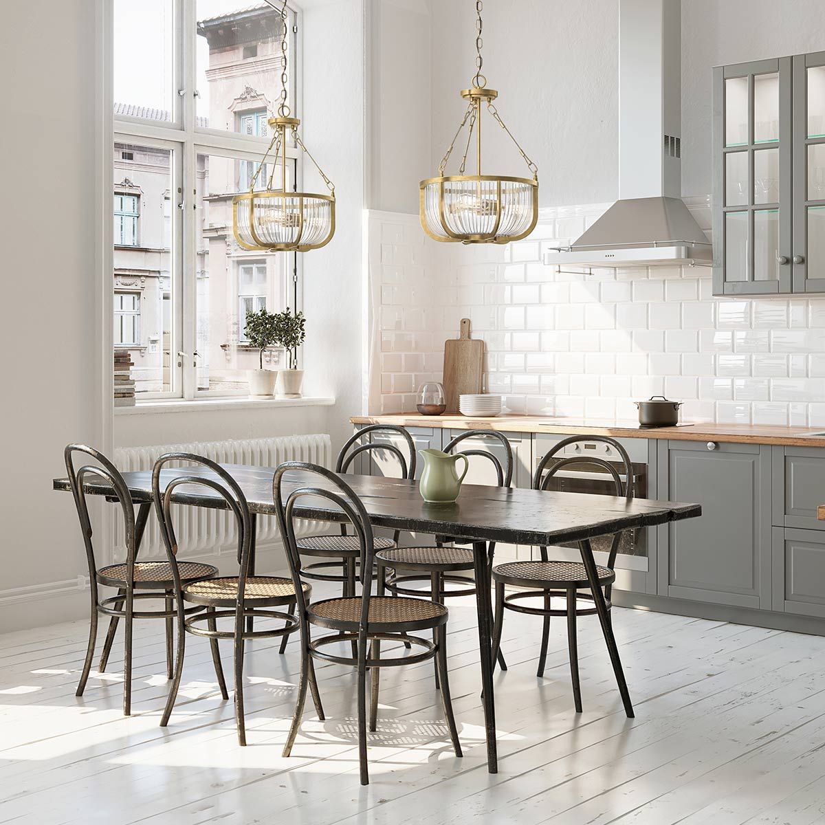 Roux 3 Light Brass Pendant or Semi Flush