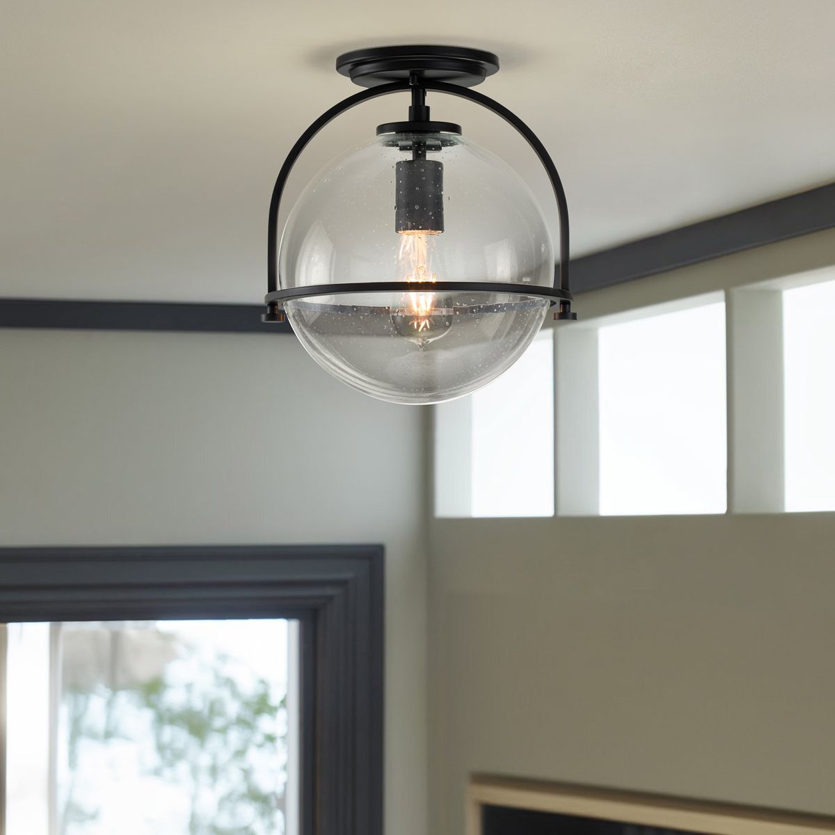 Somerset 1 Light Black/Clear Flush Ceiling Light