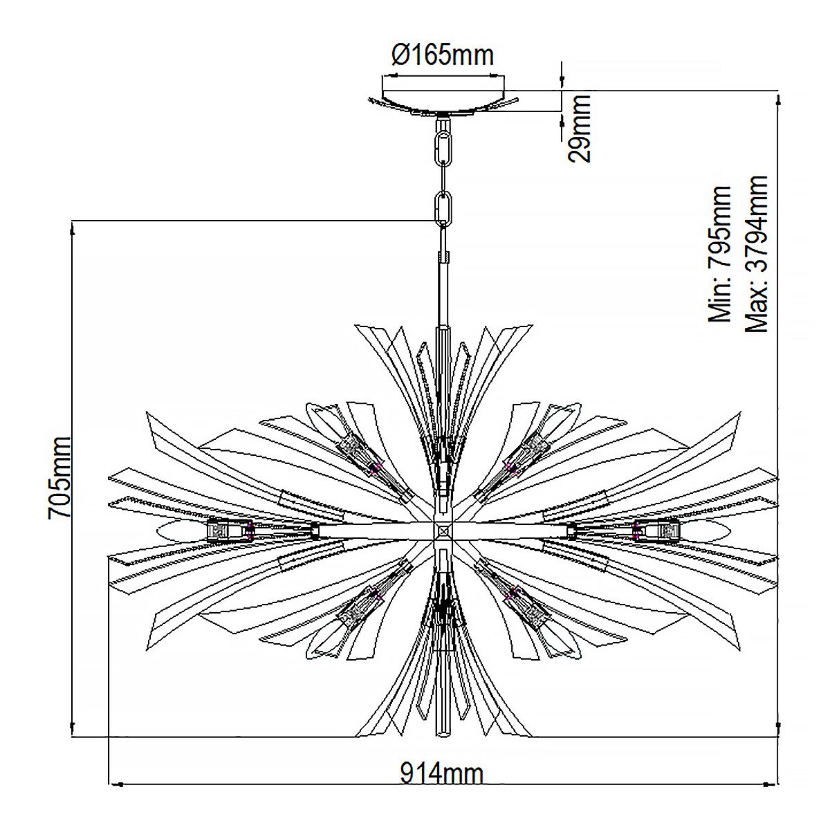 Vida 13 Light Wide Gold Pendant Light