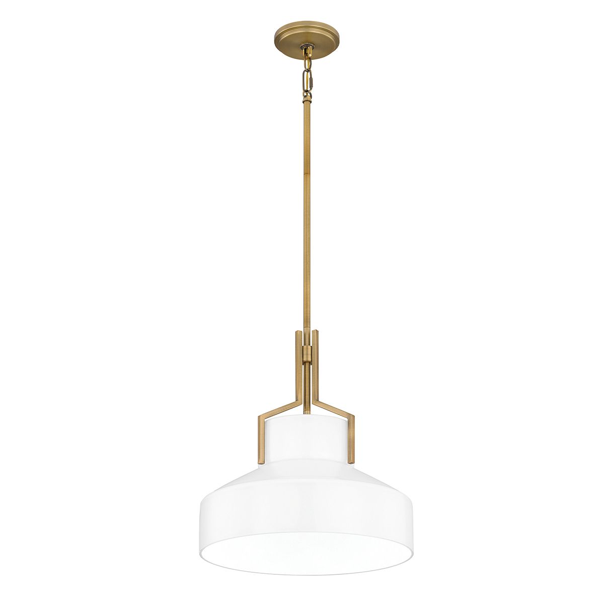 Quoizel Brecken Aged Brass and Cased Opal glass Shade Ceiling Pendant Light