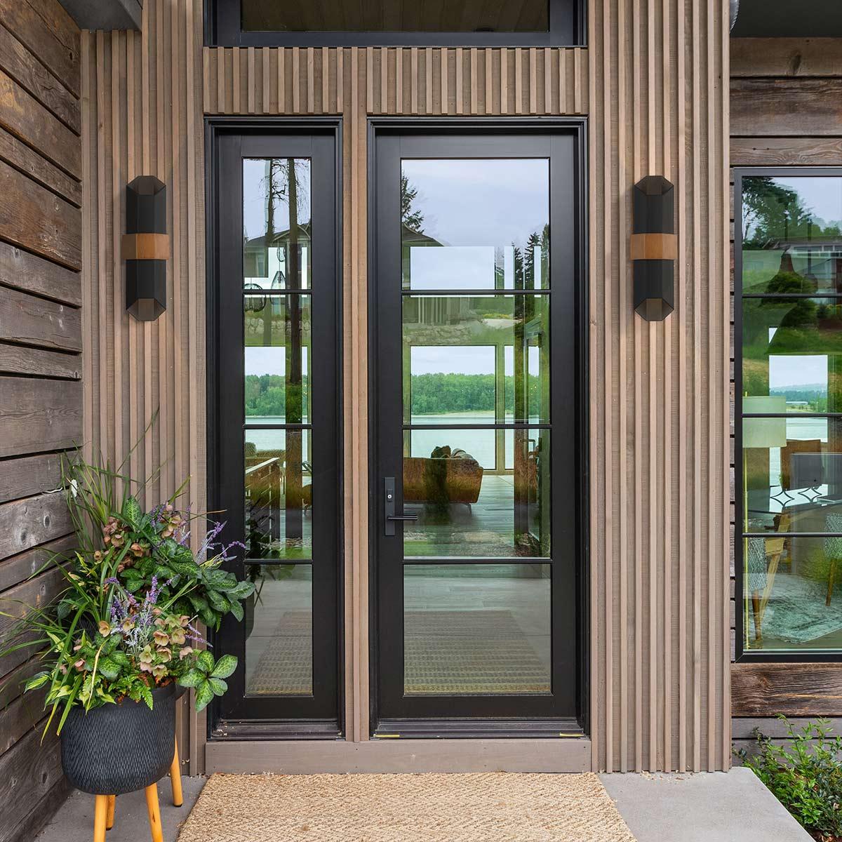 Quoizel Chasm Large LED Outdoor Wall Light - Black & Wood-OPEN-BOX