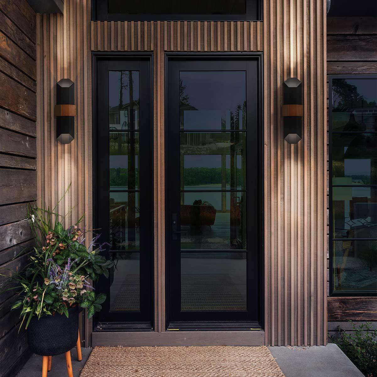 Quoizel Chasm Large LED Outdoor Wall Light - Black & Wood-OPEN-BOX