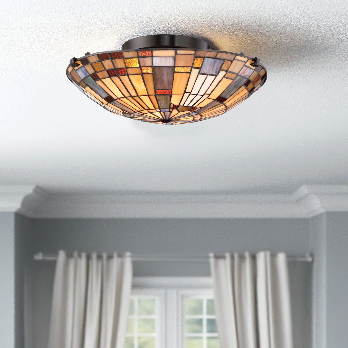 Quoizel Inglenook Small Tiffany Flush Ceiling Light