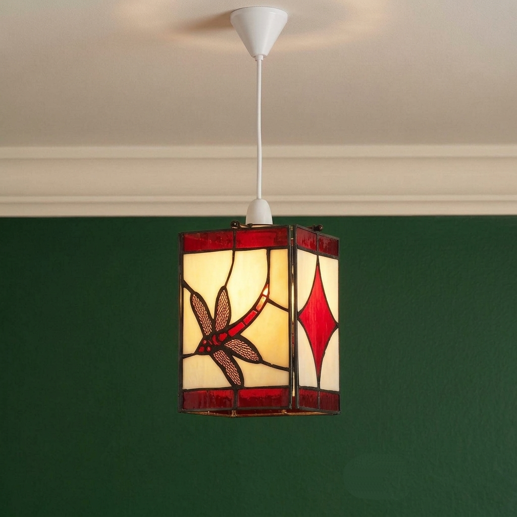 Red Dragonfly Easy Fit Tiffany Ceiling Lamp Shade