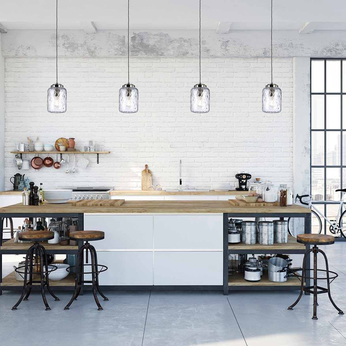 Elstead Lighting Sola 1 Light Nickel Pendant - Glass Shade