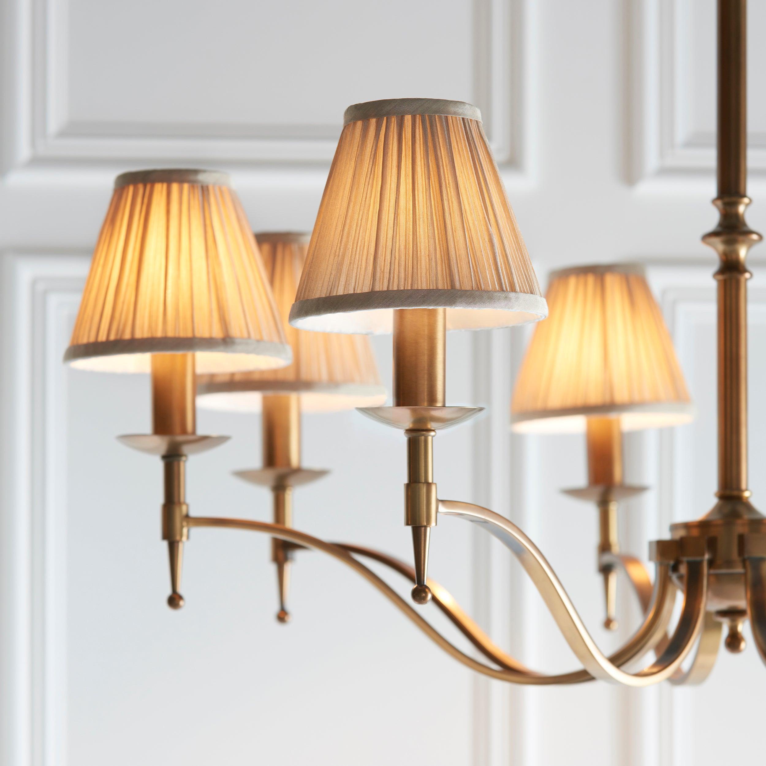 Stanford 8 Light Antique Brass Chandelier - Beige Shades-Interiors 1900-4-Tiffany Lighting Direct
