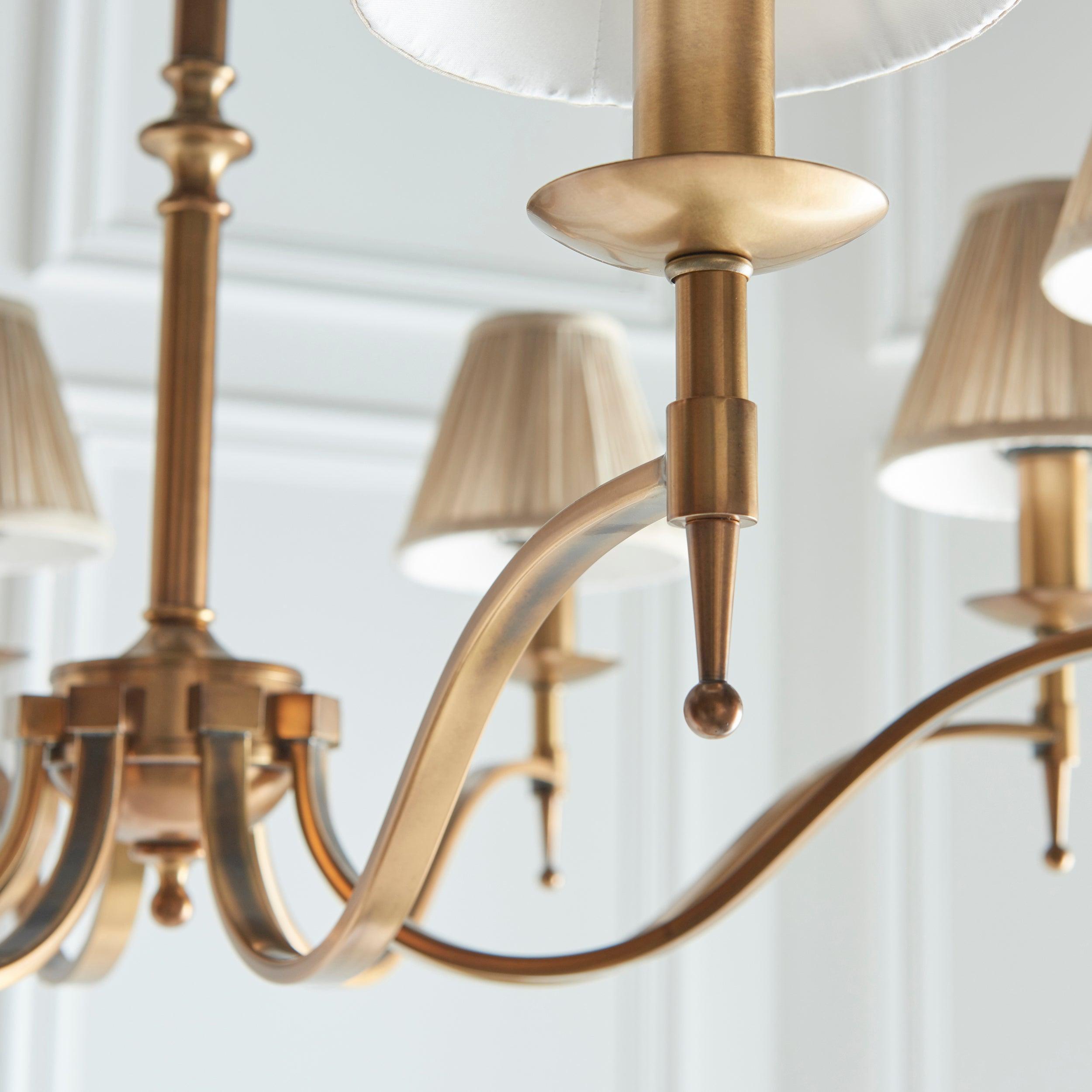 Stanford 8 Light Antique Brass Chandelier - Beige Shades-Interiors 1900-9-Tiffany Lighting Direct