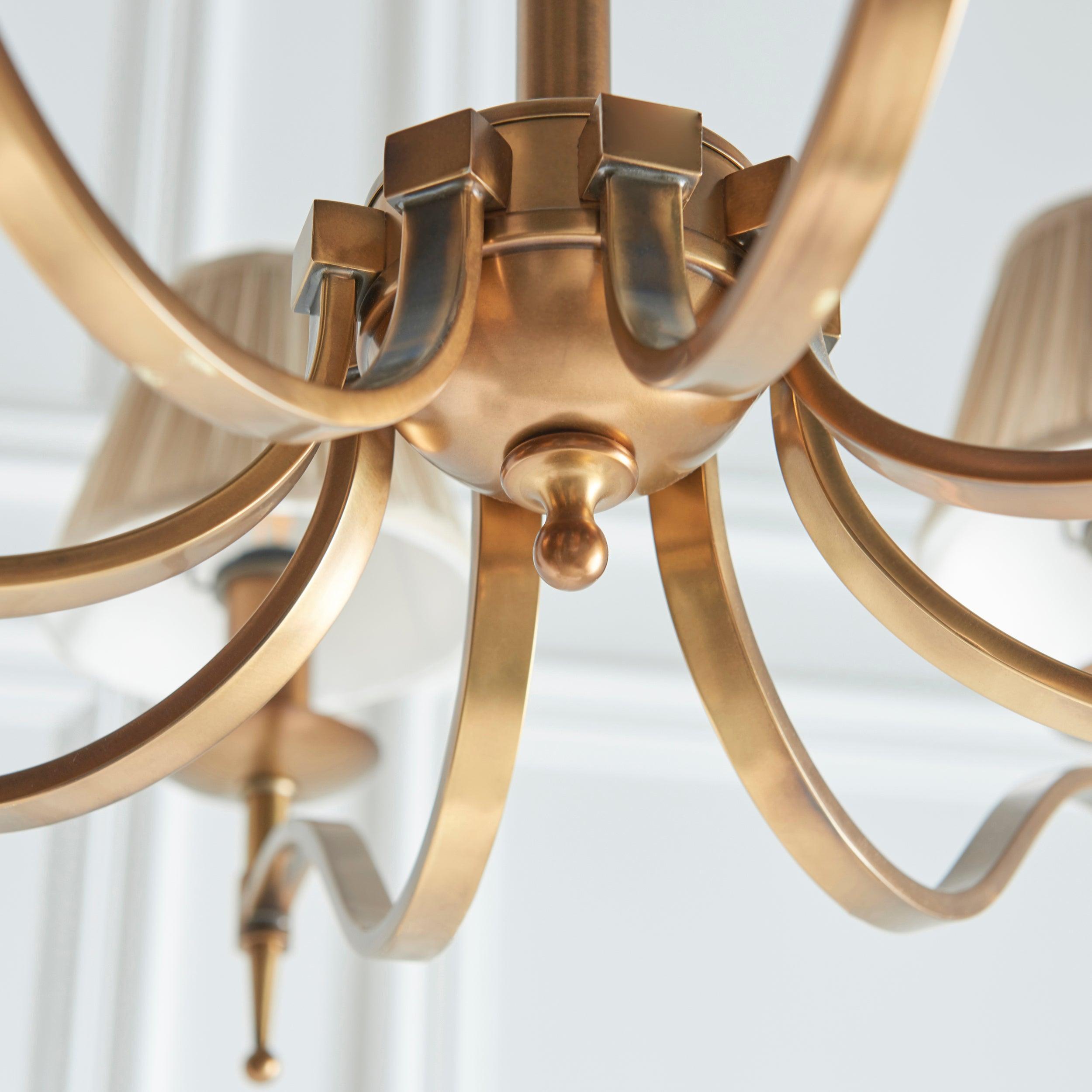 Stanford 8 Light Antique Brass Chandelier - Beige Shades-Interiors 1900-10-Tiffany Lighting Direct