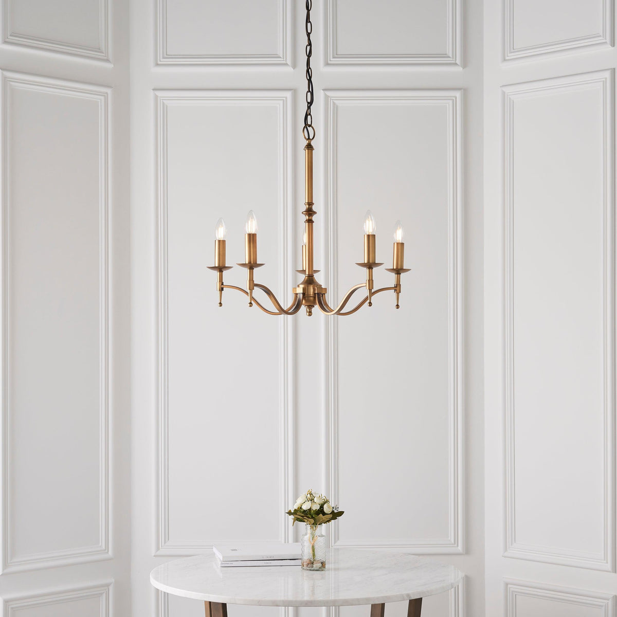 Stanford 5 Light Antique Brass Finish Chandelier-OPEN-BOX-BSL-270826