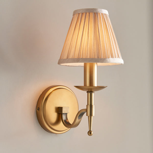 Stanford Antique Brass Single Wall Light With Beige Shade