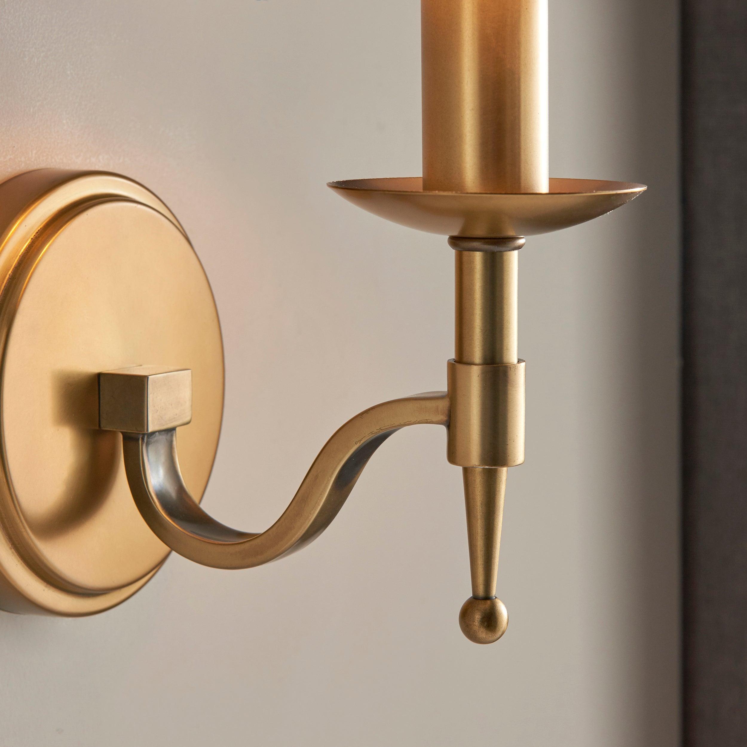 stanford brass single wall light with beige shade mDining room lighting