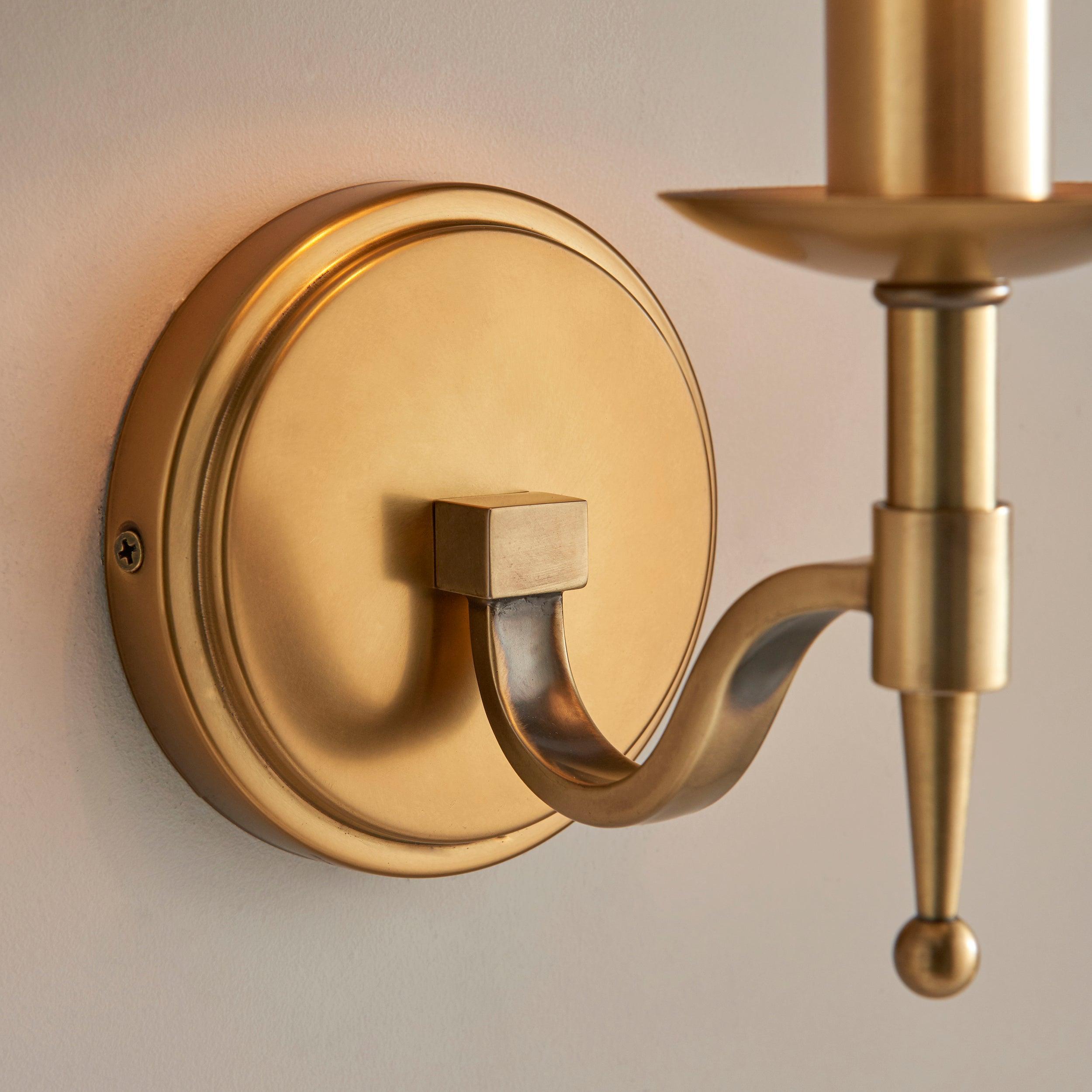 stanford brass single wall light with beige shade Hallway Lighting Image