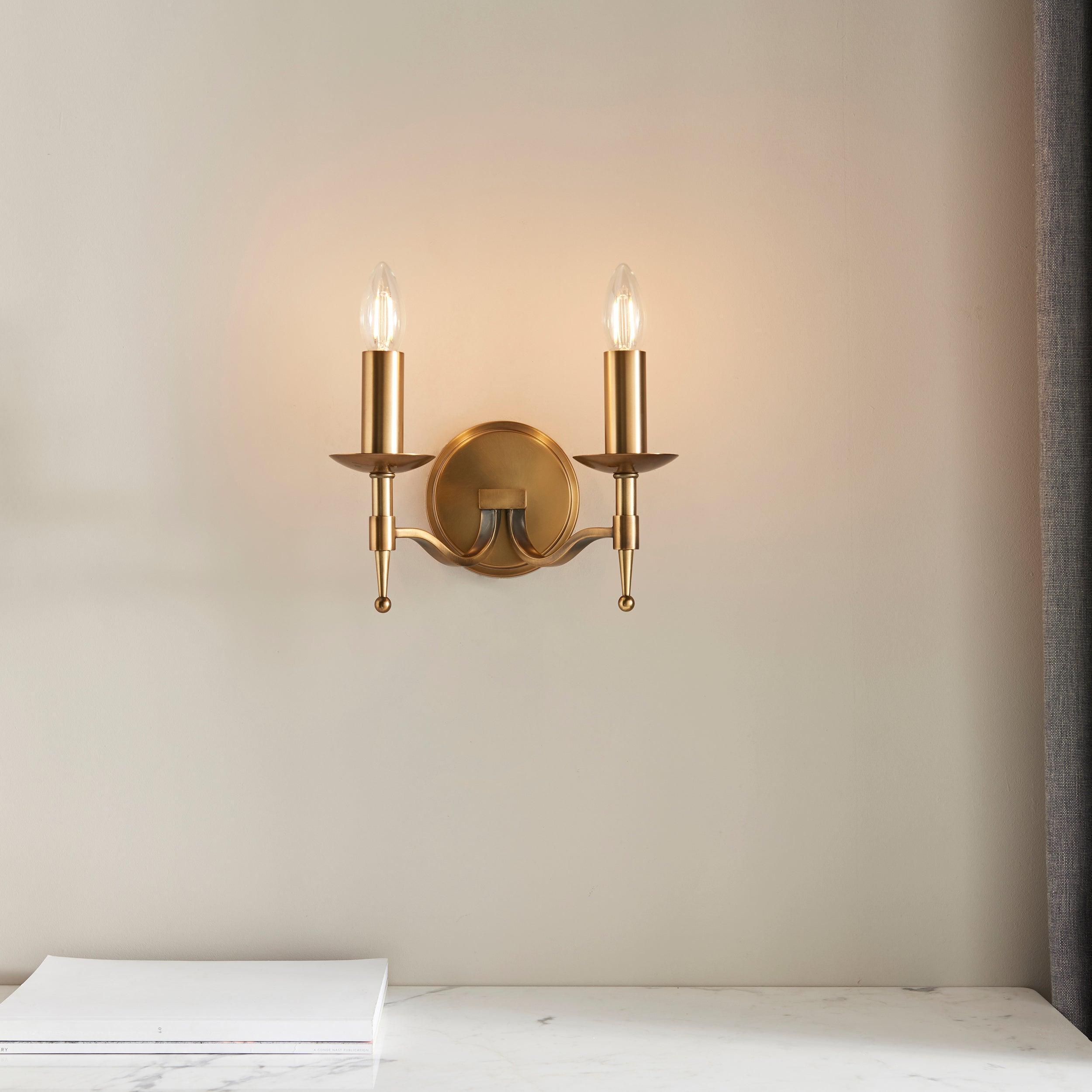 stanford brass double wall light close fitting image