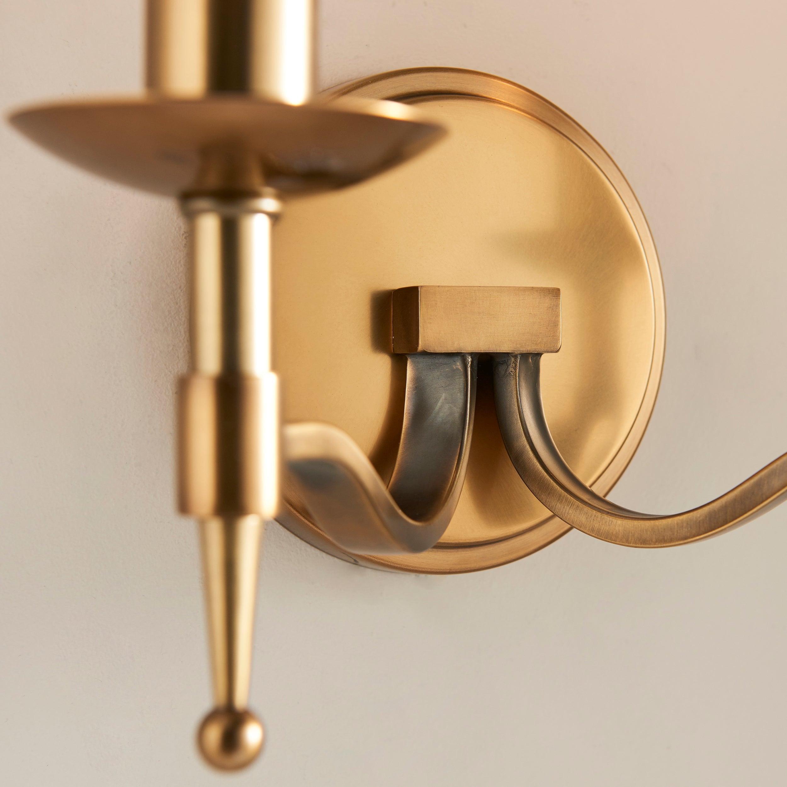 stanford brass double wall light unlit close up image